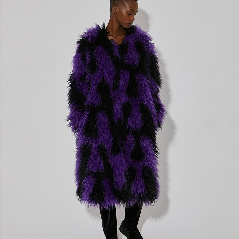 VEGAN TIGER / Purple Round  Neck Fur Coat