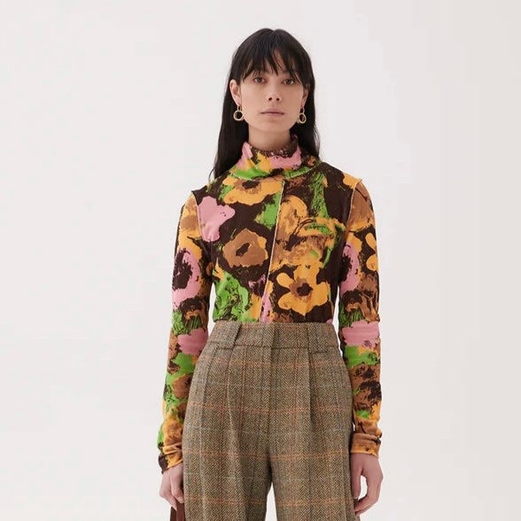 REJINA PYO / Lina Top / Organic Cotton Terry Print Floral Brown